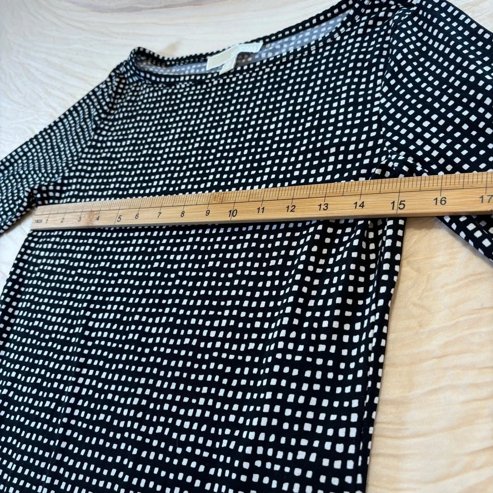 Michael Kors Black White Geometric‎ Print Maxi Long Sleeve Bodycon Dress Sz XS